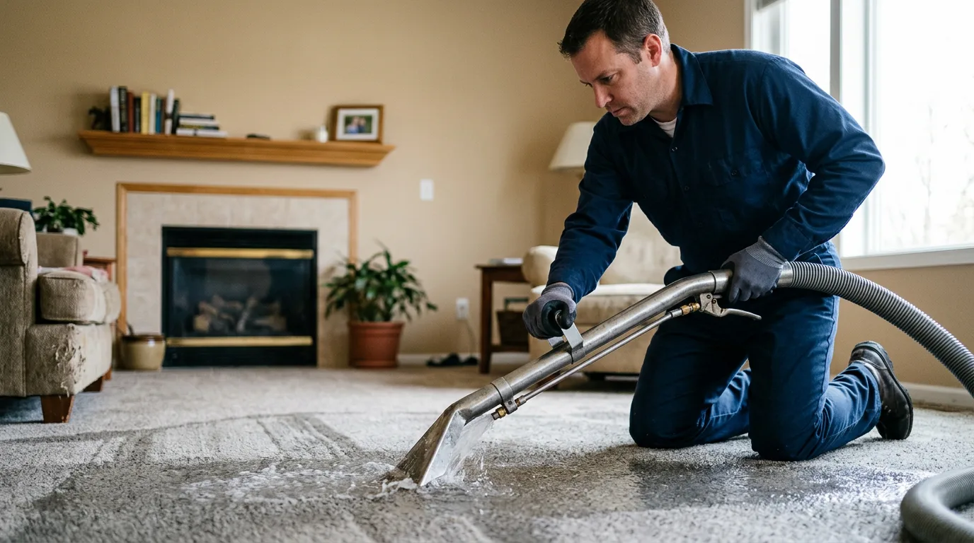 Water damage restoration technician working near Secor, IL